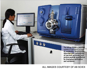 The QTrap 5500 LC/MS/MS system is designed to excel at metabolite identification, detection and confirmation of low-level pesticides and protein-peptide quantitation for biomarker verification and validation.