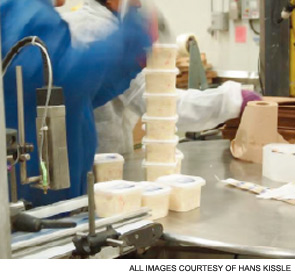 Salads are inspected as they flow down the production line prior to packing.
